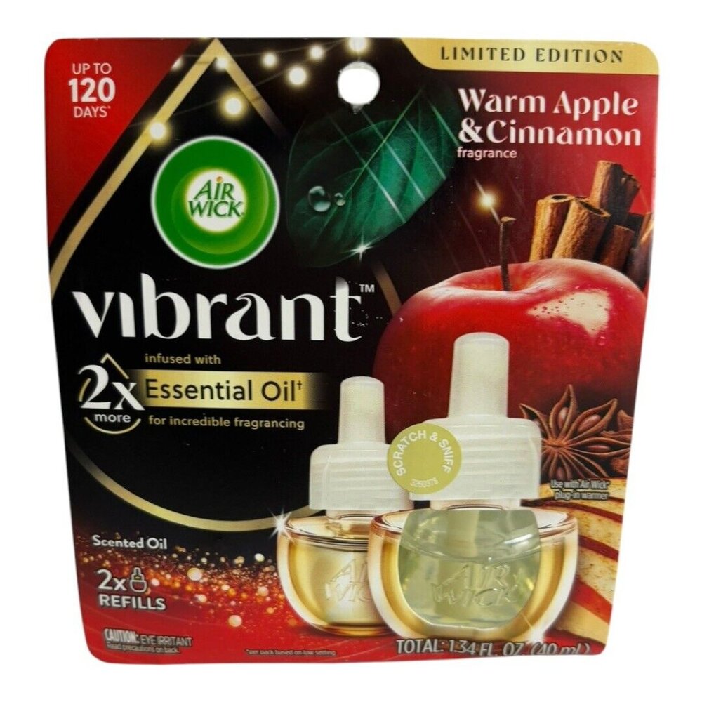 Air Wick Warm Apple & Cinnamon Oil Refills Infused w Essential Oils 2 Pk Limited